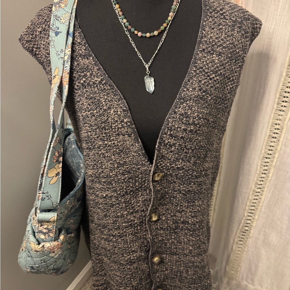 Cotton Knit Vest in Heather Gray with Buttons - Cozy Layering Piece
